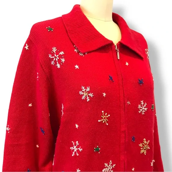 Planet & Company Womens Sz L Ugly Christmas Sweater Cardigan Santa Checking List - Picture 4 of 10